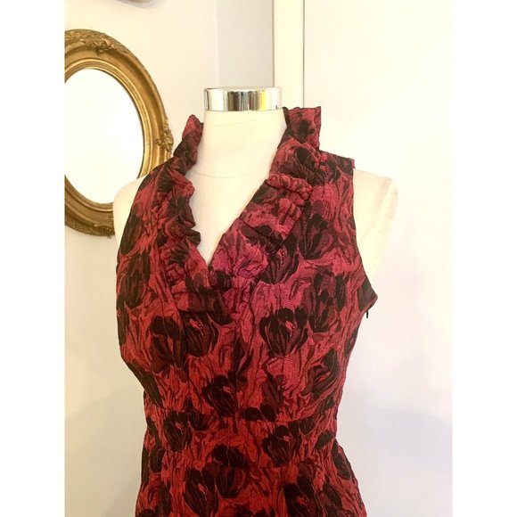 Fuchsia & Black Floral Sheath Dress  Sleeveless Size 8 M - Picture 8 of 11